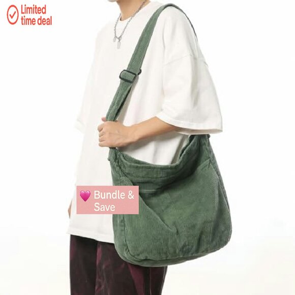 Corduroy Tote Bag with Zipper, Adjustable Strap, Large Capacity - Picture 3 of 8